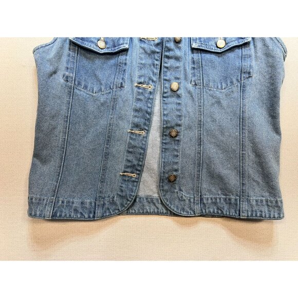 Bill Blass Women's Embroidered Jeans Vest Stretch Denim Size M Blue Sleeveless - Picture 5 of 11
